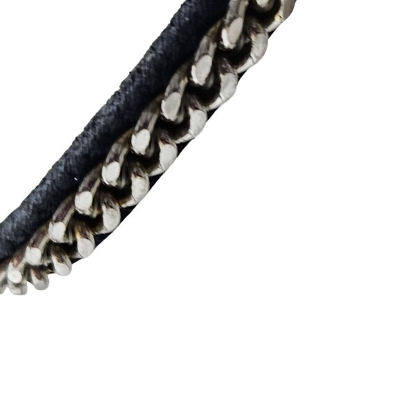 Goth Black Leather Silver Tone Chain Adjustable Snap Necklace Steampunk Jewelry - Picture 2 of 5